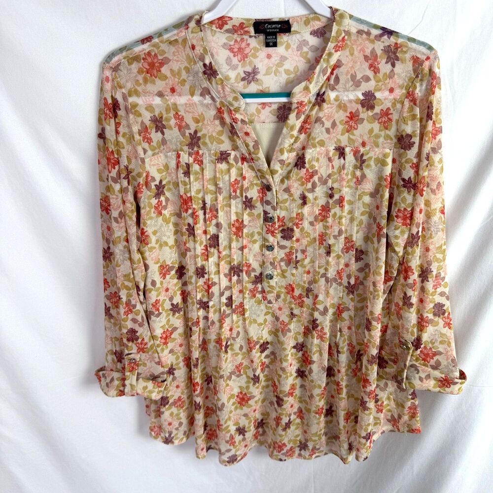 Cocomo Women's Blouse Top Size 1X Floral Print 3/4 Sleeves